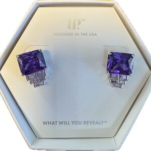 Purple Topaz Cubic Zirconia Rhodium Plated Stud Earrings